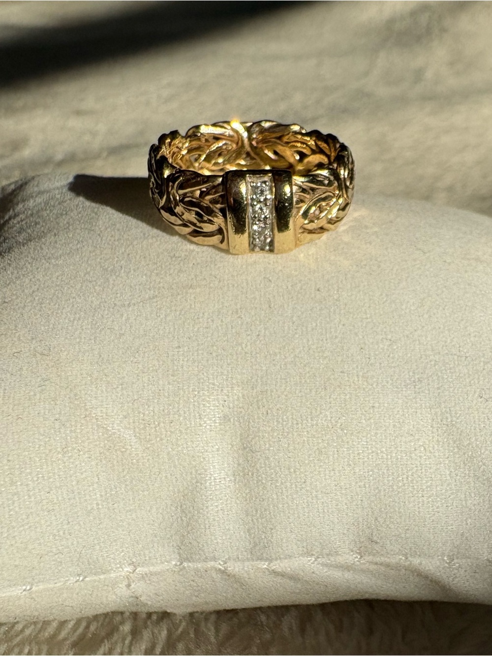 Atasay Kuyumculuk 14K Yellow Gold Byzantine Diamond 7mm Band Ring 3.5g